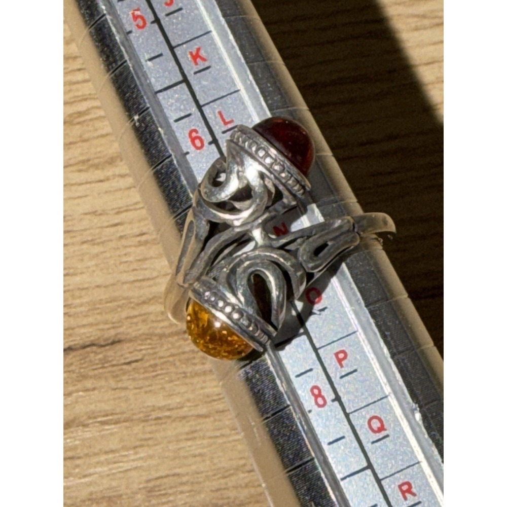 Wrap Around Ring With Double Amber Stones Size 7 Adjustable